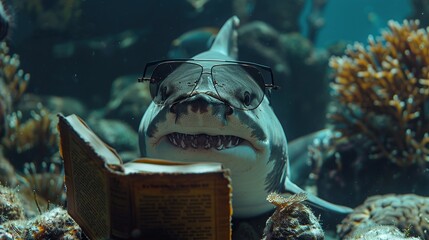 Sticker - Shark Reading a Book