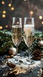 © Master old - New year background with champagne glasses