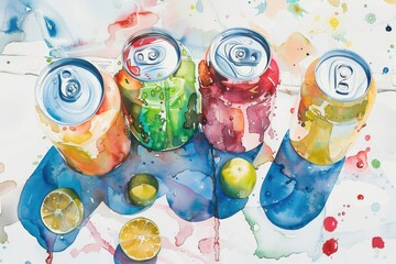 Poster - A collection of soda cans on a background