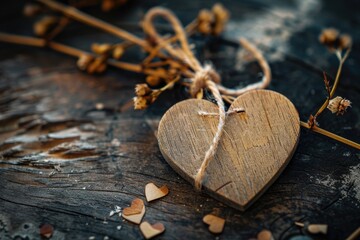 Poster - A wooden heart with a string tied to it
