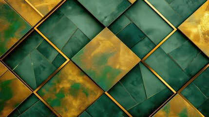 Poster - Close up shot of a beautiful green and gold tiled wall, great for decorative or architectural use