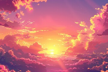 Poster - A serene scene of the sunset with clouds in the sky, perfect for use in travel or nature-themed projects