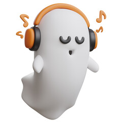 Wall Mural - 3d render of Halloween ghost listening to music