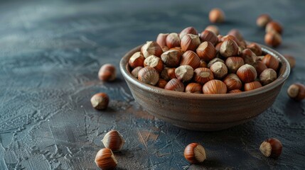 Sticker - Hazelnuts in a bowl on dark surface