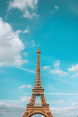 Eiffel tower and blue sky panoramic header with copy space, Paris web banner, France