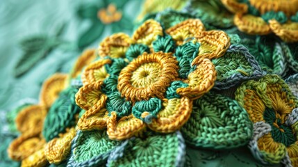 Wall Mural - Crochet using green and yellow thread