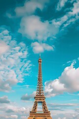 Eiffel tower and blue sky panoramic header with copy space, Paris web banner, France