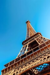 Wall Mural - Eiffel tower and blue sky panoramic header with copy space, Paris web banner, France