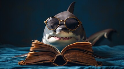 Wall Mural - Shark Reading a Book