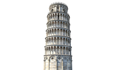 Leaning tower of Pisa in Tuscany, Italy landmark isolated on transparent background, png file