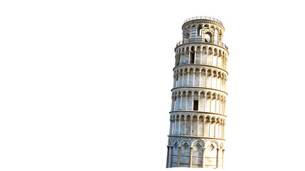 leaning tower of pisa in tuscany, italy landmark isolated on transparent background, png file