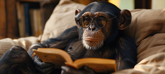 Sticker - Chimpanzee Reading a Book