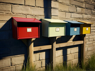 Colorful Row of Mailboxes on Wall