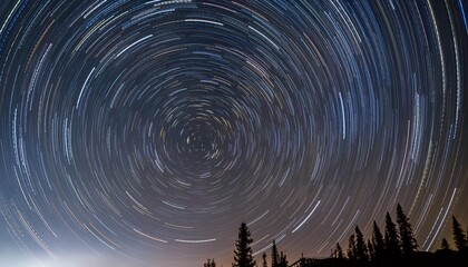 Wall Mural - star trails circling around polaris left justified