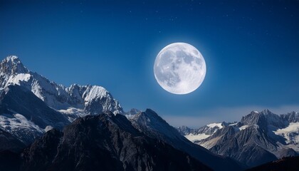 Wall Mural - a full moon is seen over the mountains