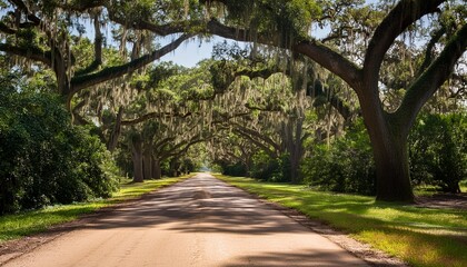 Wall Mural - plantation driveway live oak trees and spanish moss in the deep south