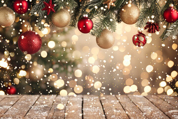 Christmas wooden table holiday background