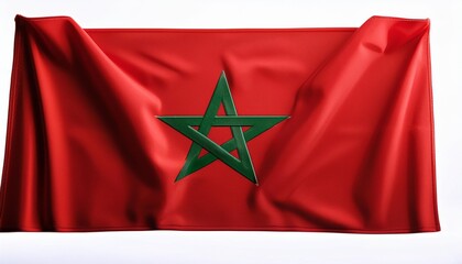 bold red moroccan flag unfurling with green pentacle