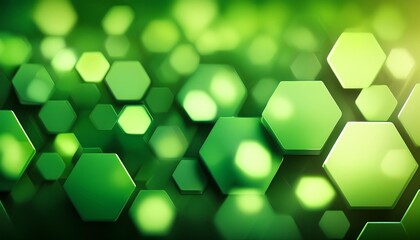 Wall Mural - green abstract background with bokeh hexagonal shape