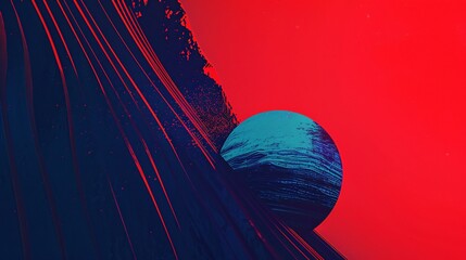 Wall Mural - Abstract Blue Sphere on Red and Blue Background