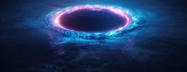 Poster - Cosmic Phenomenon, Black Hole Distorting Light with Gravitational Pull in Astronomical Science Conceptual Image