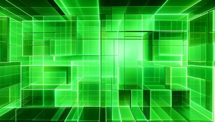 Wall Mural - abstract green square line pattern background green glowing background