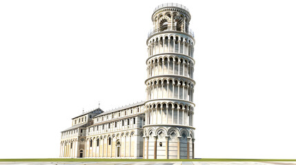 Leaning tower of Pisa in Tuscany, Italy landmark isolated on transparent background, png file