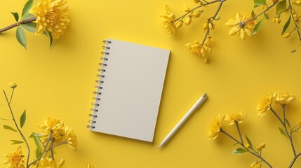 Flowered Notepad Mockup, Yellow Tints