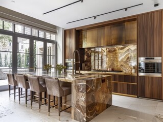 Wall Mural - Luxury kitchen with marble countertop and built in sink.