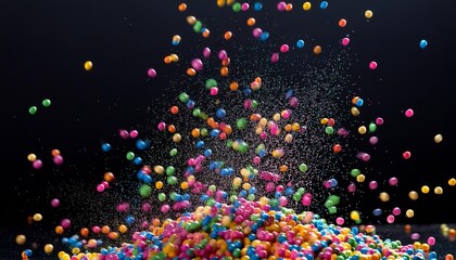 Wall Mural - 3d render of a lot of colorful sprinkles falling on black background