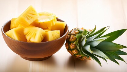 Wall Mural - pineapple and bowl of chopped pineapple