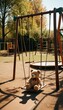 © Luis Eduardo - A teddy bear on swings with other playground equipment.