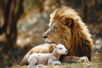 Wall Mural - Lion and Lamb: A Symbol of Peace and Harmony