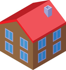 Poster - Isometric icon of a two storey building with a red roof