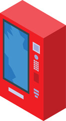 Poster - Red vending machine displaying products, with a large screen and a keypad for selecting items
