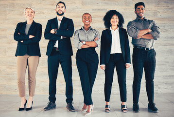 Aufkleber - Business, people and happy in portrait with teamwork or collaboration in office as lawyer. Diversity, group and confident or smile as employee in workplace for partnership and company growth