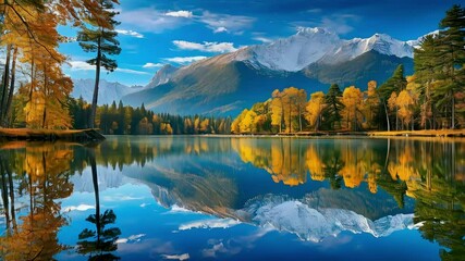 Wall Mural - Lake view with mountains