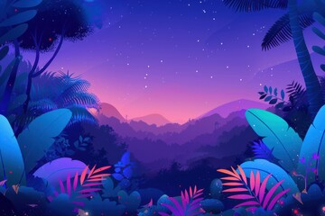 Canvas Print - a beautiful mountain range with a purple sky and a sun setting in the background