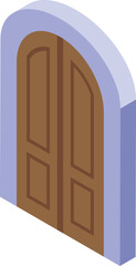Poster - Arched double wooden door is standing open, inviting you to step inside
