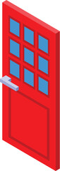 Poster - Red door is standing closed with a handle and glass panes in an isometric view