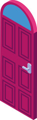 Poster - Classic red front door with arched transom window isometric icon is perfect for any project needing a door graphic