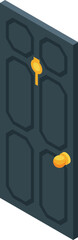 Poster - Isometric view of a dark grey door, featuring a golden handle and keyhole