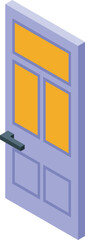 Poster - Purple front door with yellow glass panels is standing slightly ajar