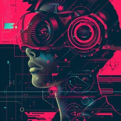 Sticker - Design of Artificial Intelligence Conference Poster Cyberpunk Holograp Banner Ads Poster Flyer Art