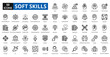 © Zero_wing - soft skills icon set collection. Active Listening, teamwork, Mindset, Time Management, Emotional Intelligence, Vision, Adaptability, Communication, innovation, Conflict Resolution