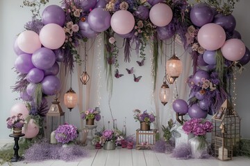 Wall Mural - A purple and pink room with a floral arrangement