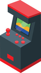 Poster - Classic arcade game machine with colorful buttons and a joystick, inviting players to enjoy a retro gaming experience