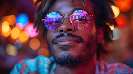 Wall Mural -  Afro American male in a night club wearing sunglasses, young man in a nightclub 