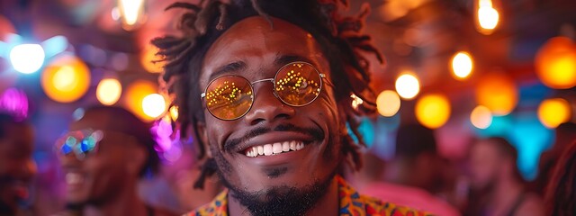 Wall Mural -  Afro American male in a night club wearing sunglasses, young man in a nightclub 