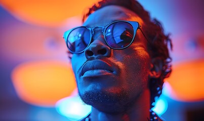 Wall Mural -  Afro American male in a night club wearing sunglasses, young man in a nightclub 